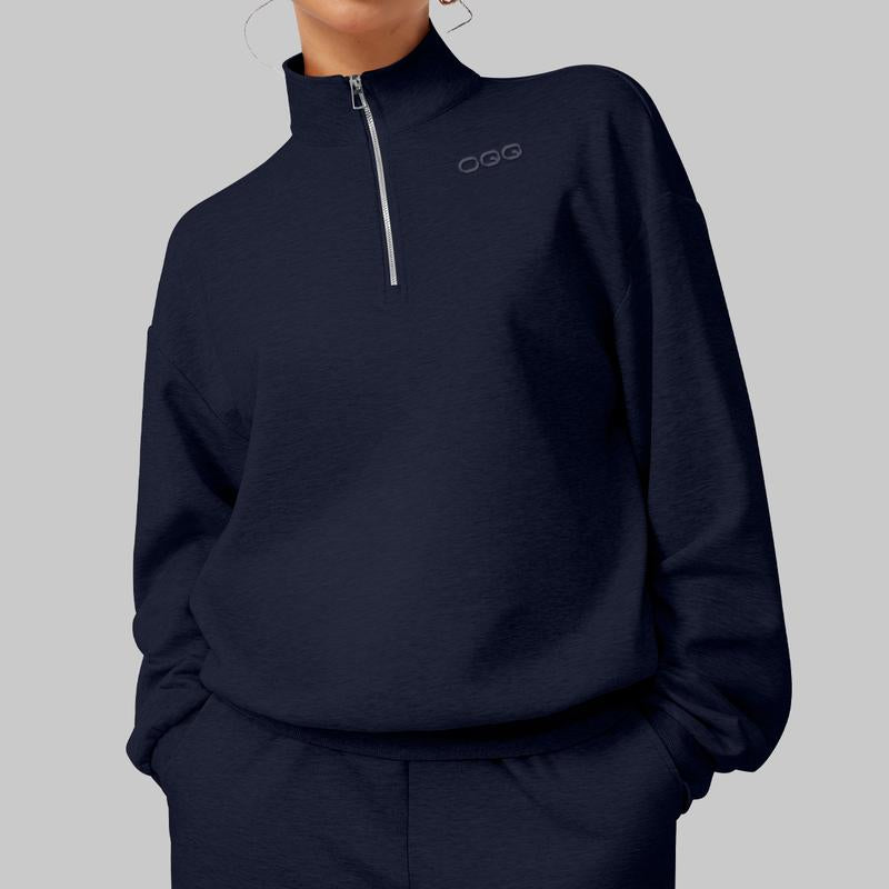 OQQ Women's Comfy Half-Zip Mock Neck Long Sleeve Pullover - Lightweight Casual Athleisure Sweatshirt for Fall