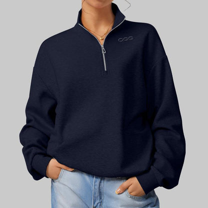 OQQ Women's Comfy Half-Zip Mock Neck Long Sleeve Pullover - Lightweight Casual Athleisure Sweatshirt for Fall