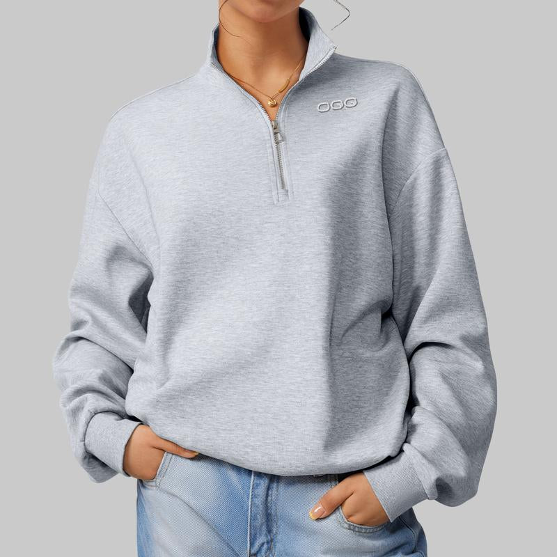 OQQ Women's Comfy Half-Zip Mock Neck Long Sleeve Pullover - Lightweight Casual Athleisure Sweatshirt for Fall