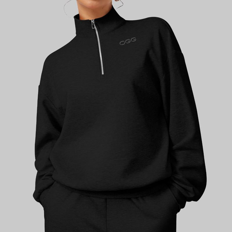 OQQ Women's Comfy Half-Zip Mock Neck Long Sleeve Pullover - Lightweight Casual Athleisure Sweatshirt for Fall