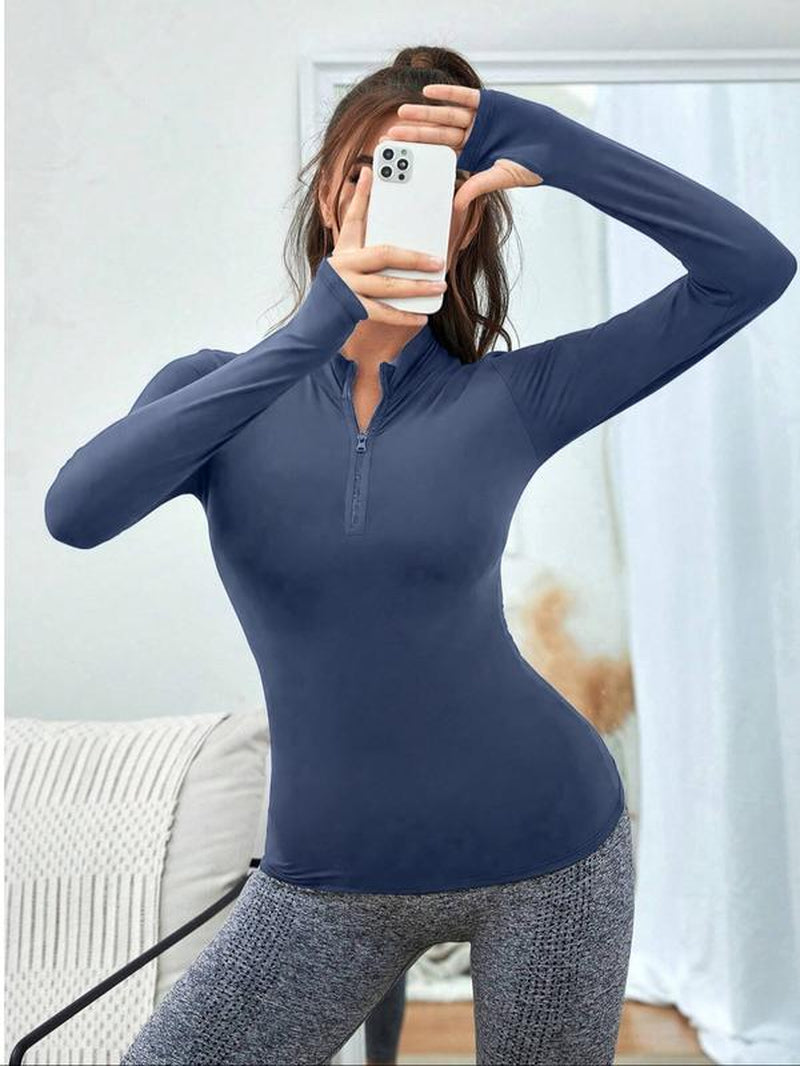 Chic Women's Zip-Up Sports Sweatshirt - Versatile Long Sleeve Stand Collar Top for Yoga & Gym Workouts, Perfect for All Seasons