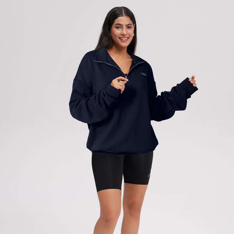 OQQ Women's Comfy Half-Zip Mock Neck Long Sleeve Pullover - Lightweight Casual Athleisure Sweatshirt for Fall