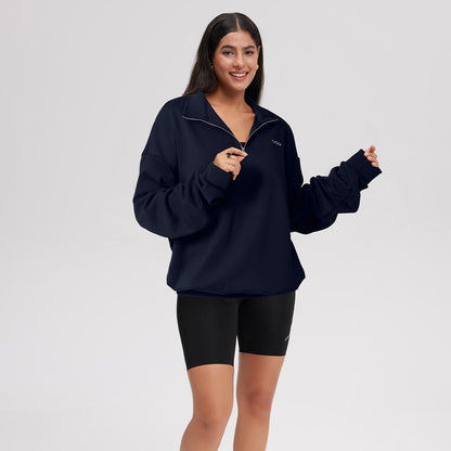 OQQ Women's Comfy Half-Zip Mock Neck Long Sleeve Pullover - Lightweight Casual Athleisure Sweatshirt for Fall