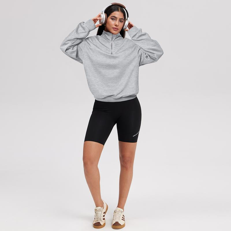 OQQ Women's Comfy Half-Zip Mock Neck Long Sleeve Pullover - Lightweight Casual Athleisure Sweatshirt for Fall