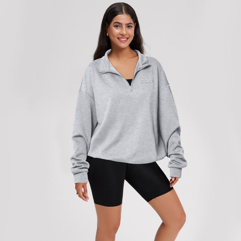 OQQ Women's Comfy Half-Zip Mock Neck Long Sleeve Pullover - Lightweight Casual Athleisure Sweatshirt for Fall
