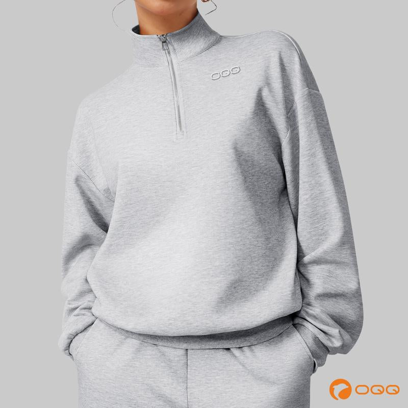 OQQ Women's Comfy Half-Zip Mock Neck Long Sleeve Pullover - Lightweight Casual Athleisure Sweatshirt for Fall