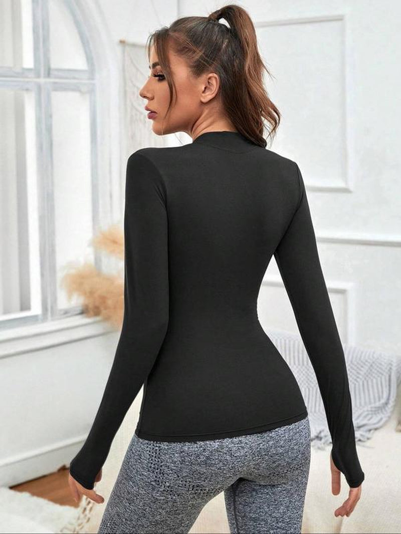 Chic Women's Zip-Up Sports Sweatshirt - Versatile Long Sleeve Stand Collar Top for Yoga & Gym Workouts, Perfect for All Seasons