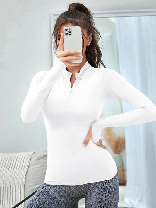 Chic Women's Zip-Up Sports Sweatshirt - Versatile Long Sleeve Stand Collar Top for Yoga & Gym Workouts, Perfect for All Seasons